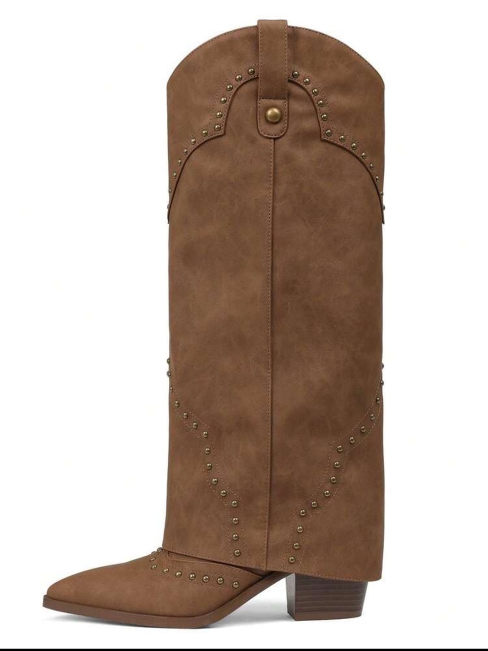 Brown Studded Western Knee-High Boot - Women